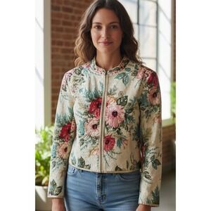 Vtg J Jill RE:Crafted Created Imagined Eyelet Floral Limited Jacket Size Large